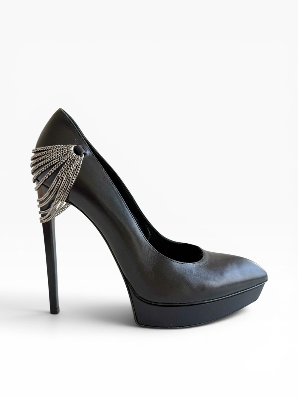 Saint Laurent Janis Chain Pumps Pointed Toe Platform Stiletto Heels Sz 40 YSL
